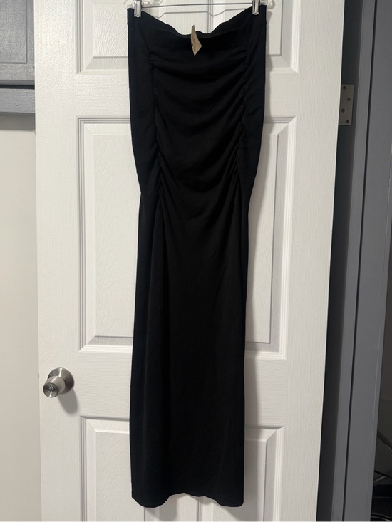 Free People Dresses & Skirts - Free People Black Ruched Side Slit Maxi Skirt Stretch Size L NWOT